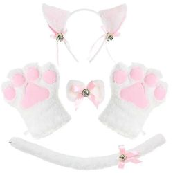 Söpö kissa Cosplay Puku Party Naamiaispuku Asu Kissan korvat hännän kaulus paws käsineet asetettu Valkoinen