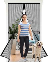 Moustiquaire de Porte Magntique Rideau 140 x 210 cm, avec Aimants Porte Anti Mouche Aimant pour Porte de Balcon, porte Cave, Porte de Terrasse, Noir