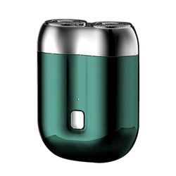 Kaksipäinen sähköinen partakone miehille - mini-USB-parranajokone, kannettava, pestävä vihreä