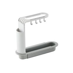 Coosilo Teleskopisk vask Hylde Sæbe Svamp Drain Rack Opbevaring Kurv Taske Vandhane Holder Justerbar hvid