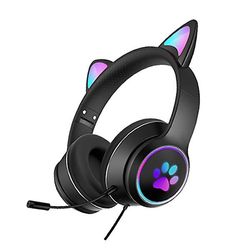 Bærbart foldbart headset Vandtæt sport øretelefon kat øre kablet hovedheadset Rgb light til pc støjreduktion hovedtelefon