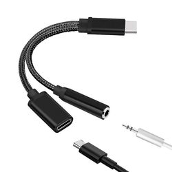 Type C til 3.5mm lading lydadapter 2 i 1 USB C splitter hodetelefon aux lydkabel for smarttelefon