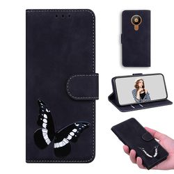 Etui til Nokia 5.3 Butterfly Cover Premium Læder Magnetisk- Pink Sort