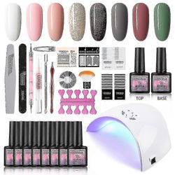 UV-geelikynsilakkasetti, UV-LED-kynsilamppu, aloitussetti, geelikynsilakka UV-kynsien suunnitteluun, 8-osainen setti