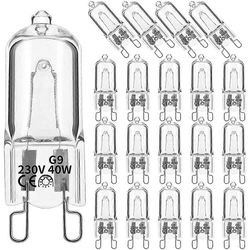 20 kpl G9-halogeenilamppuja, 40 W:n kirkkaita halogeenilamppuja, himmennettäviä, lämmin valkoinen 2800 K kattokruunuihin, riippuvalaisimiin Läpinäkyvä