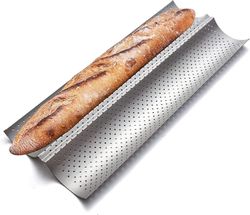Nzexv Nonstick baguette pander til fransk brødbagning, perforeret 2 brød baguetter bageribakke, 15" x 6,3", Silver_SSDLV