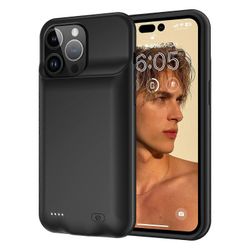 D98 akkukotelo iPhone 15 Pro Max, 8500mAh laajennettu ladattava puhelinkotelo - musta