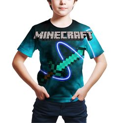 Manchalk Minecraft Game Tryckt kortärmad T-shirt Kids Boys Girls Crew Neck Sommar toppar A 11-12 Years