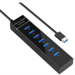 Ryra 7-i-1 Light Strip 3.0 hub 7-port USB-hub høyhastighets datamaskin splitter USB-hub