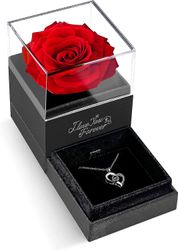 I Love You Halskjede med Red Rose - Romantiske gaver til sin kone Kjæreste på jubileum Valentinsdag bursdag gaver til kvinner Mamma Stcyv