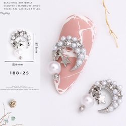 Manicure Zircon Pearl Shell Bow Star-moon Ultra Flash Light Luksus Nail Diamond Patch Sølvfarvet sølv 18825