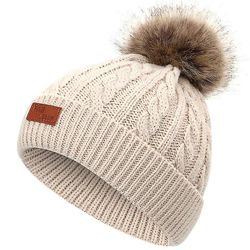 Mikasa Toddler Baby Kids Strikket Hue Aftagelig Beige