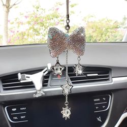 Linkrunning Car Bling Bakspejl Hængende tilbehør til kvinder Pige Rhinestone Crystal Charm Auto Vedhæng Ornament med Kvast Bling Bil Dekoration Sød...