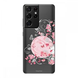 Crazy Kase Skrog til Samsung Galaxy S21 Ultra 5g i Silikone Soft 1 Mm, blomst og sommerfugl