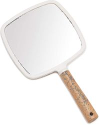 Håndholdt spejl med håndtag til makeup, lille sødt træhåndspejl til barbering med hul hængende bærbar (fanshape)