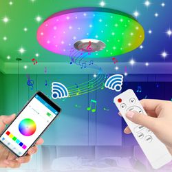 Kuankuanbao LED-musiikin kattovalaisin Bluetooth-kaiuttimella, RGB-LED-kattovalaisimet, älypuhelimen APP-ohjaus kaukosäädin värinvaihto kattovalais...