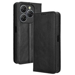varten Blackview Shark 9 5G nahkakotelo lompakkoteline retro tekstuuri puhelimen kansi - musta Monivärinen Black