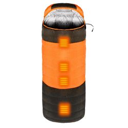 Lämmitetty makuupussi säilytyssäkillä ulkona talvi lämmin makuupussi retkeilyyn, patikointiin ja matkustamiseen Oranssi