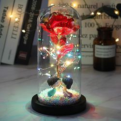 Mikasa Led Magic Galaxy Rose Evig 24k Guldfolie Blomst med Dome Fairy Lights Christmas Valentinsdag Gave rød