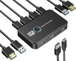USB Kvm -kytkin HDMI 2 tietokoneelle, jotka jakavat yhden HD-näytön ja näppäimistön hiiren tuen 4k 60hz