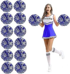 12kpl cheerleading pom poms sormenrei'illä metallinen folio cheer pom poms Suuri Blue Silver