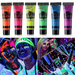 UV Blacklight neon fluoresoiva kasvo- ja vartalomaalisarja 6 putkea, kukin 0.34oz, hehkuu pimeässä