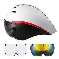 Aerolasit pyöräilykypärä TT Triathlon maantiepyöräilykypärät Timetrial kilpa ratsastuskypärä linssillä Polkupyörävarusteet Valkoinen 3 linssiä