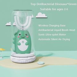 Mikasa Automatisk oral rengøring Børns Electric Tandbørste Børneudstyr Usb Opladning Sonic Cute Dinosaur U-formet TandPleje Grøn opgradering 2-6 ye...