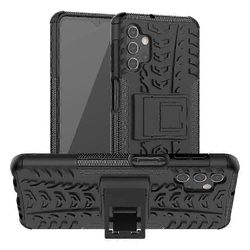 Samsung Galaxy A32 5G -renkaan tekstuuri iskunkestävä TPU + PC-suojakotelo pidikkeellä (punainen) Musta