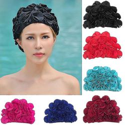 Naisten uimalakki Uusi elastinen nailonkangas suojaa korvia pitkät hiukset urheilu uima-allas hattu naisille ulkona Musta