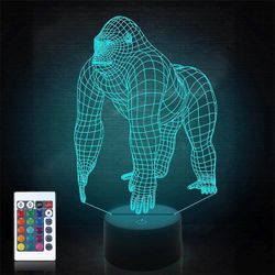 Gorilla 3D yövalo ape LED illuusio hologrammilamppu 16 väriä vaihdetaan kaukosäätimellä Lasten makuuhuone kodin sisustus Hienoja luovia lahjoja jou...