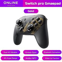 Switch Pro -ohjain, jossa NFC ja Wake-toiminto Langaton joystick 6-akselinen Gyro-kahva HD Vibration Bluetooth-peliohjain Gold