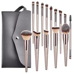 14stk / sæt Champagne Makeup Børster Sæt Til Kosmetisk Foundation Pulver Blush Eyeshadow Kabuki Blending Make Up Brush Beauty Tool