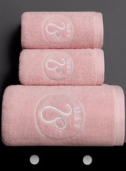 Tolv konstellationer ren bomuld plus tykt badehåndklæde håndklæde tredelt sæt, Pink Leo