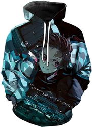 Trendy anime hættetrøjer Demon Slayer Kimetsu No Yaiba 3d print hættetrøje mænd kvinder mode pullover hip hop hættetrøje tøj-g79 sort L