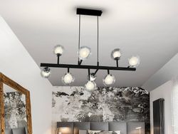 Schuller Lighting Altais 9 Lys dæmpbar Krystal Multi Arm Loft Vedhæng med fjernbetjening Matt sort, krom, G9