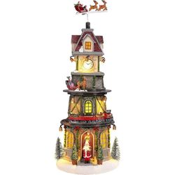 Joulukylän kellotorni, joka pyörii jouluporojen ja rautatiejunan kanssa