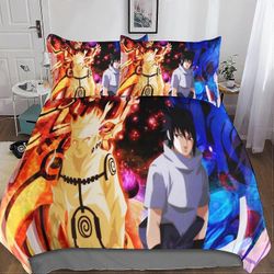 Kerota 3 kpl Naruto-pussilakanasetti 3D-vuodevaatteet peitto tyynyliina, vetoketjusuljin pehmeä mikrokuituliina, anime-vuodevaatteet aikuisille ja ...