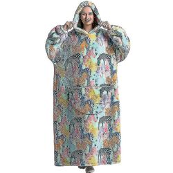 Tegneserie Super Long Hooded Blanket Luksus Vinter Overdimensjonerte hettegensere Genser Flanell Giant Lazy TV Blanket Pyjamas Varm badekåpe W sebra