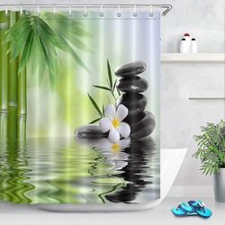 Kylpyläsuihkuverho koukulla, 180 x 200 cm musta kivi orkidea bambu vesikuvio kylpyhuone verho vesi