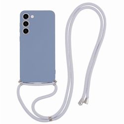 Samsung Galaxy S23 TPU -kotelolle kumitettu puhelimen kansi pitkällä kaulanauhalla Laventeli harmaa