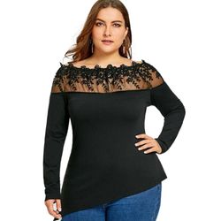 Chengyan Sexet Off-shoulder Floral Broderi Boutique bluse Top, Plus Size sort L