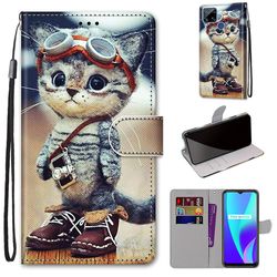 Foxdock Sag for Realme C25/ C15 / C12 Creative Mønster Tui magnetiske kort Holder Wallet - Kitten