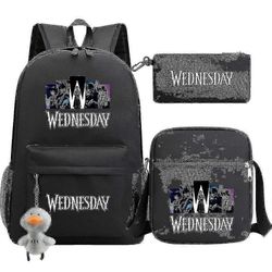 Wednesday Reppu 3kpl/setti Addams Print Tytöt Pojat Laukut Muoti Matka Lapset Koululaukut Unisex Reput-yvan Laadukas korkea laatu tyyli 7