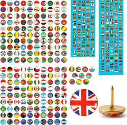 200 kpl Kansalliset lippunastat Maailman työntötapit Peukalotarrat Maalipun työntötapit kansallisella lippuoppaalla, karttatarrat Lippukartan nasta...