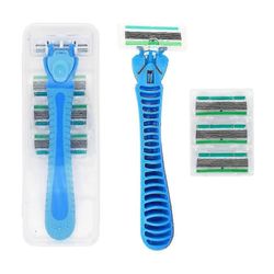 Naisten kertakäyttöiset partakoneet tasaiseen parranajoon - vaaleanpunainen karvanpoistoaine monikäyttöisillä terillä (santanxing) Sininen