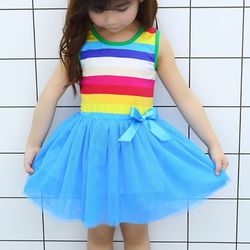 Besser Kids Piger Prinsesse Tutu Kjole Regnbue Stribet Mini Sundress Blå 1-2 Years