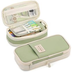 Penaali, suuri kapasiteetti, opiskelijoille ja aikuisille, esteettinen vetoketjullinen kotelo kouluun ja toimistoon, vihreä