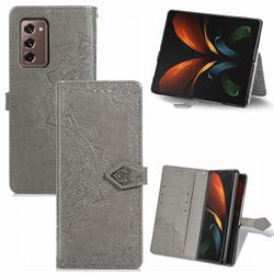 Etui til Samsung Galaxy Z Fold2 Cover Læder Tegnebog Cover Prægning Mandala Magnetisk Flip Protection Stødsikker - Grå