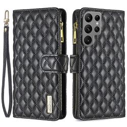 BINFEN COLOR BF Style-15 Samsung Galaxy S25 Ultra nahkakotelo vetoketjullinen tasku rombi puhelimen kuori Monivärinen Black